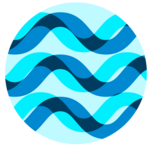 Wavy blue lines across light blue circle